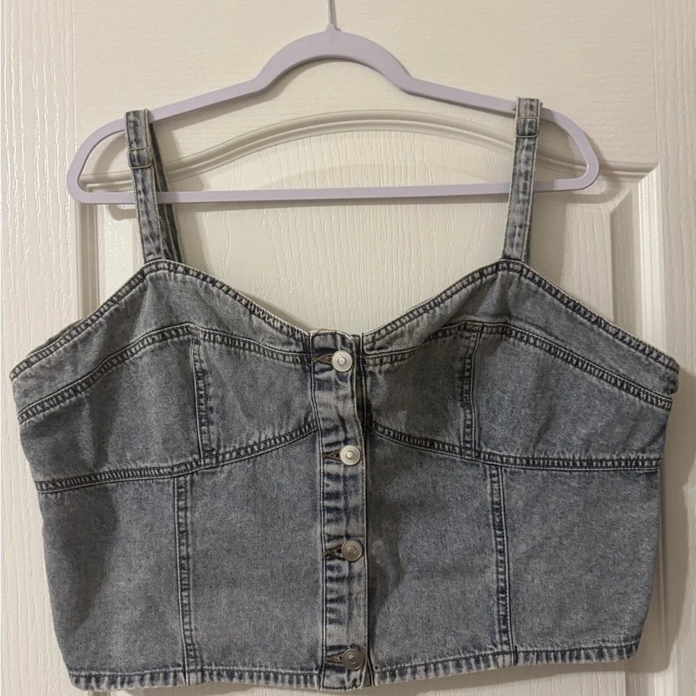 Denim Button-Up Corset Style cropped tank - Picture 3 of 6
